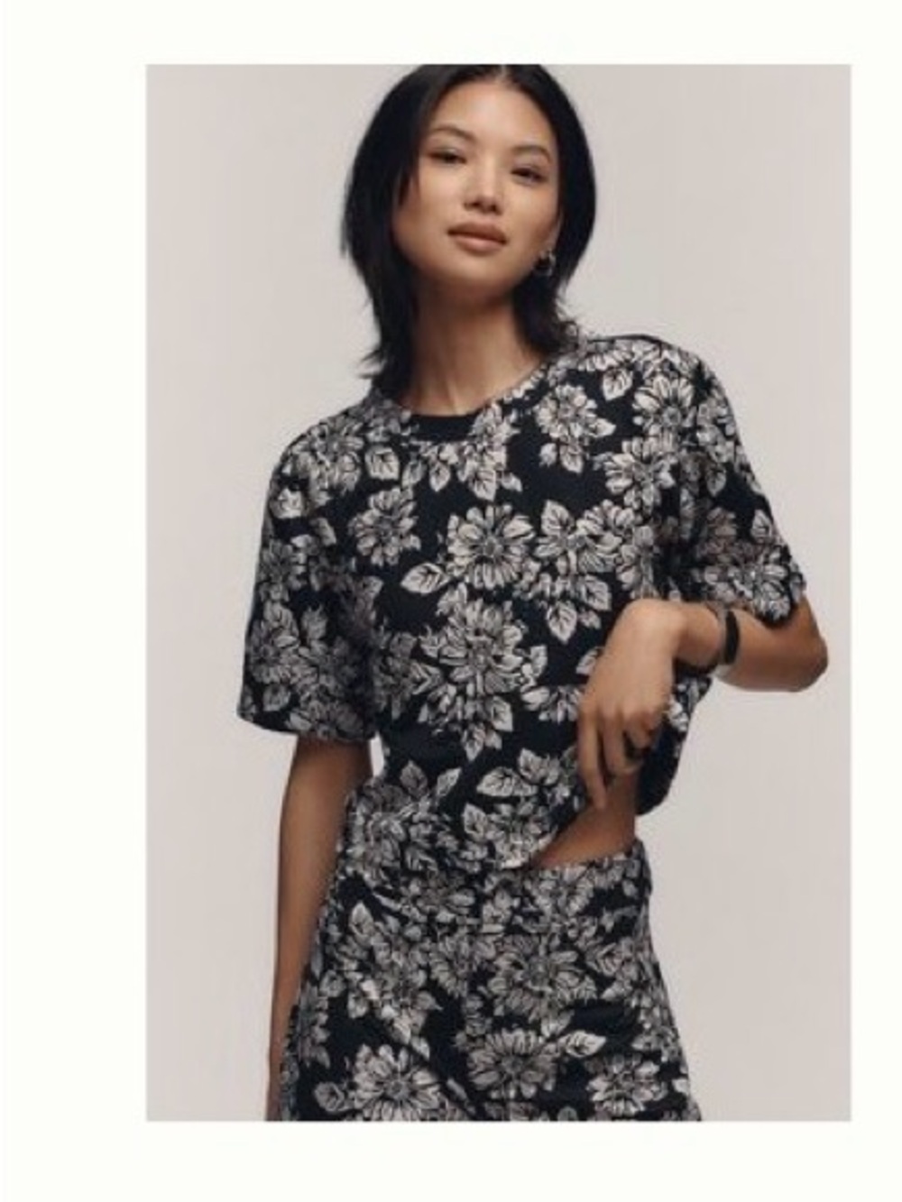 EUC Anthropologie Maeve Black and White Floral Print Top